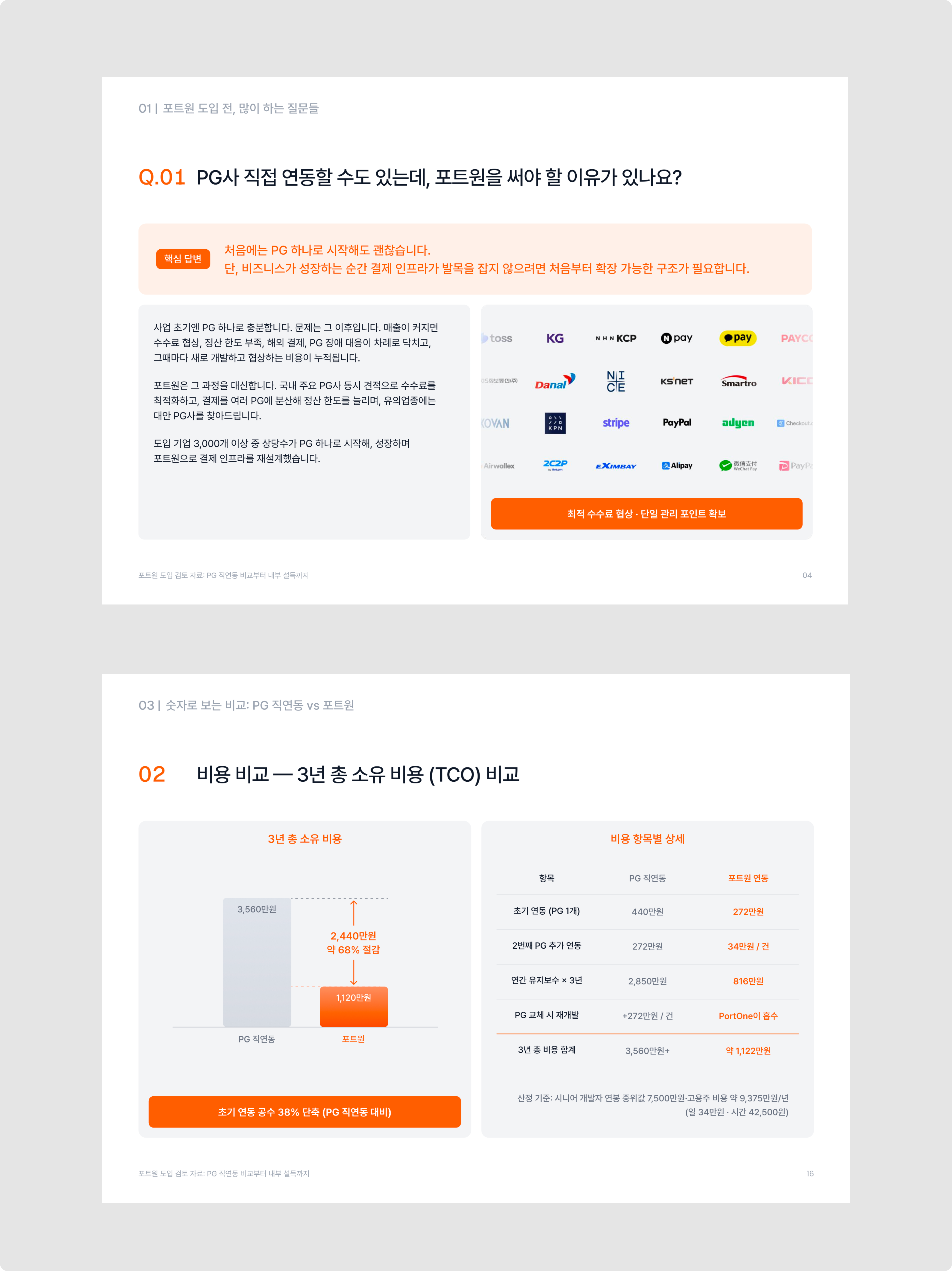 포트원 vs PG 직연동 비교 자료